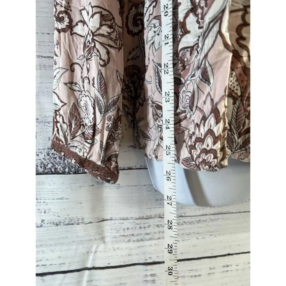 J Jill Women's L Tunic Blouse Long Sleeve Lace Floral Split V-Neck Pink/Brown - Picture 6 of 11